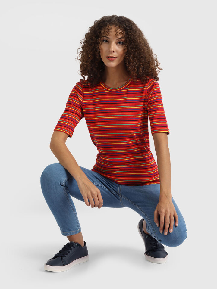 Rib Stripe Top with Shoulder Butin image number 5